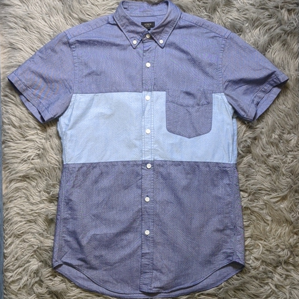 J. Crew Denim Colorblock Short Sleeve Button Down